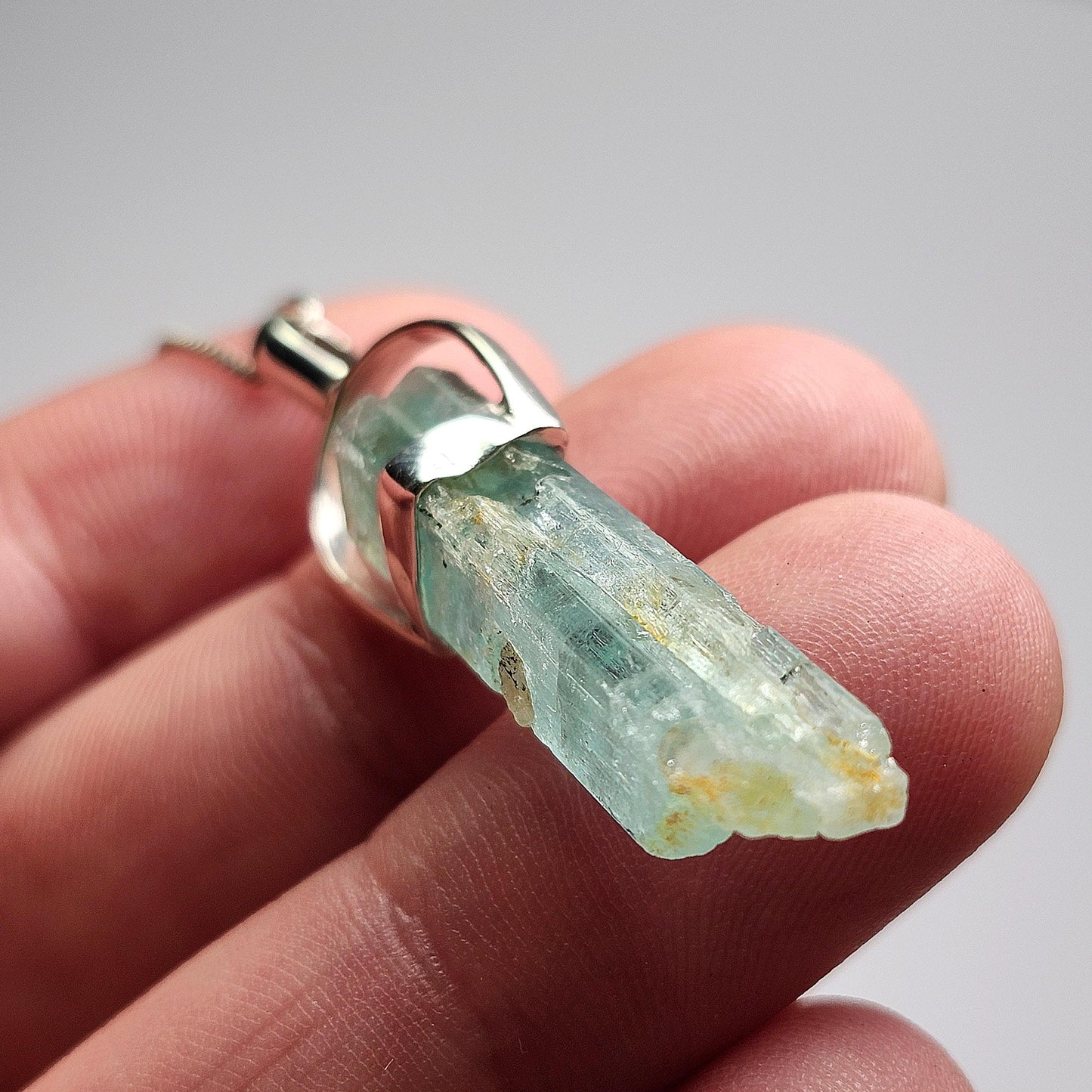 Aquamarine Crystal Pendant, Raw Blue Aquamarine Sterling Silver Pendant