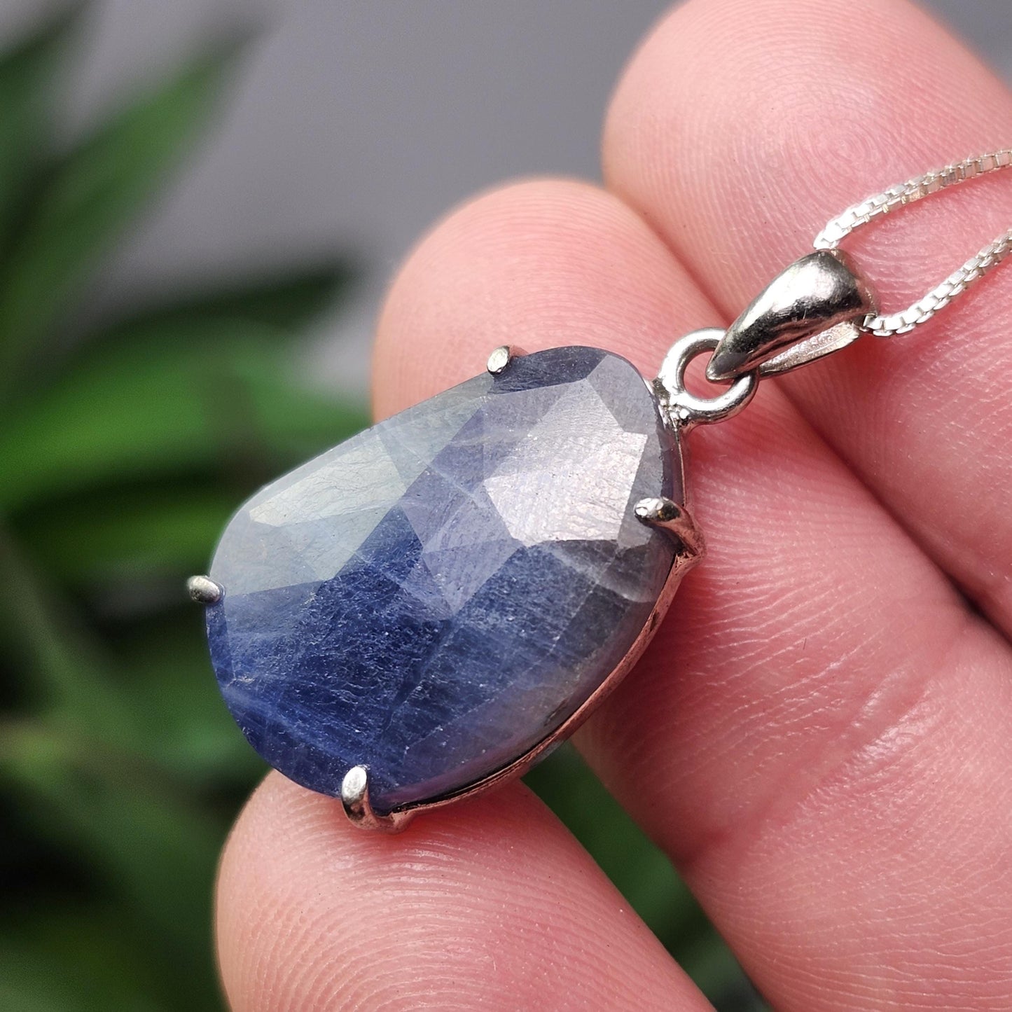 Blue Sapphire Pendant, Faceted Sapphire Sterling Silver Necklace