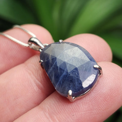 Blue Sapphire Pendant, Faceted Sapphire Sterling Silver Necklace