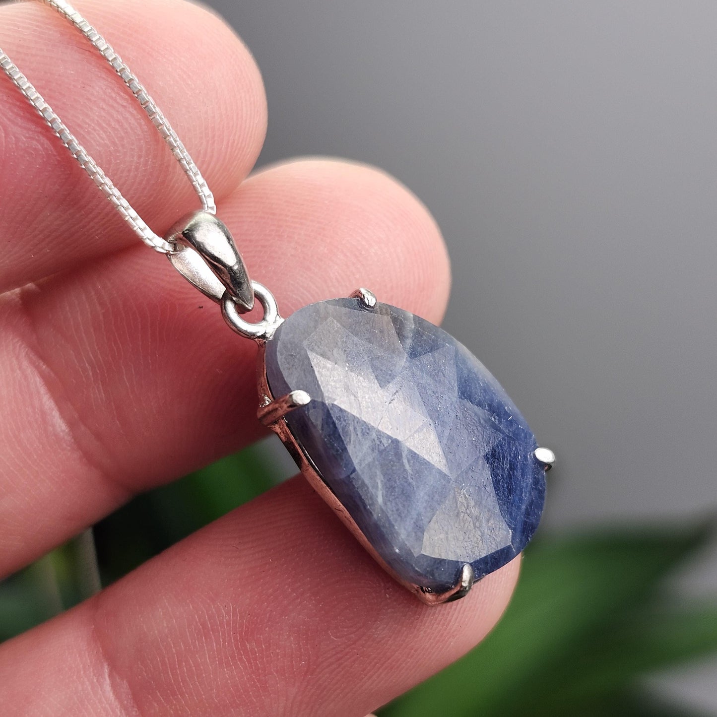 Blue Sapphire Pendant, Faceted Sapphire Sterling Silver Necklace