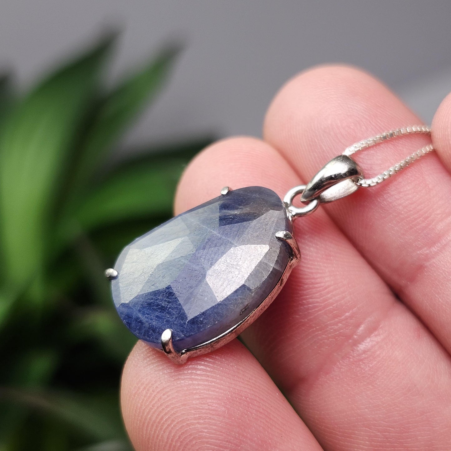 Blue Sapphire Pendant, Faceted Sapphire Sterling Silver Necklace