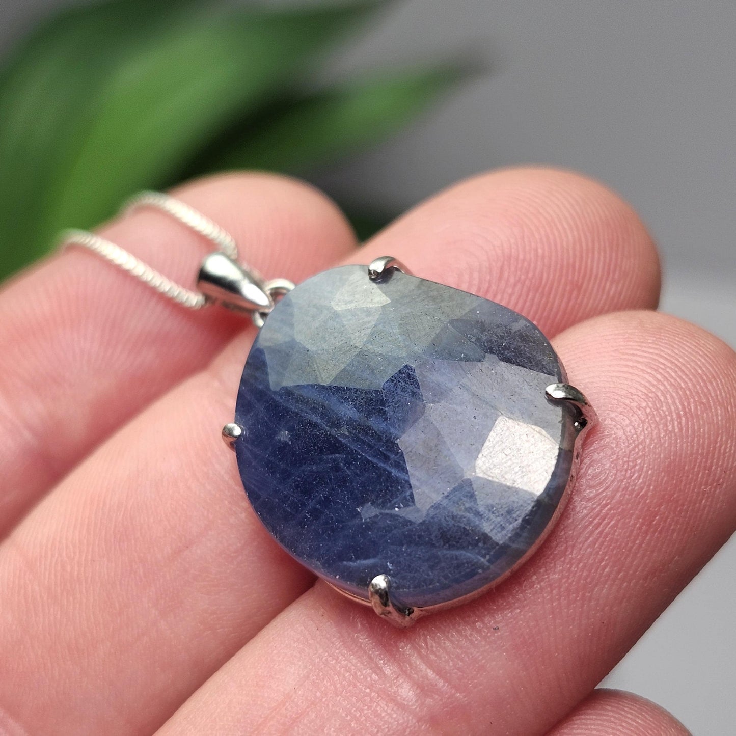 Blue Sapphire Pendant, Faceted Sapphire Sterling Silver Necklace