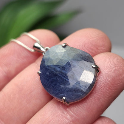 Blue Sapphire Pendant, Faceted Sapphire Sterling Silver Necklace