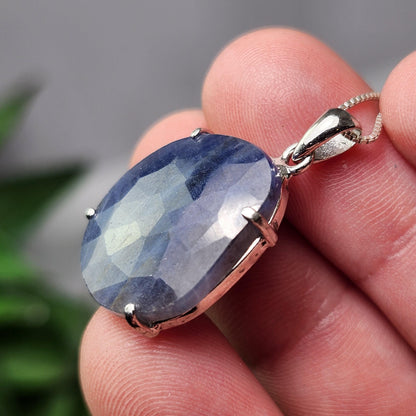 Blue Sapphire Pendant, Faceted Sapphire Sterling Silver Necklace