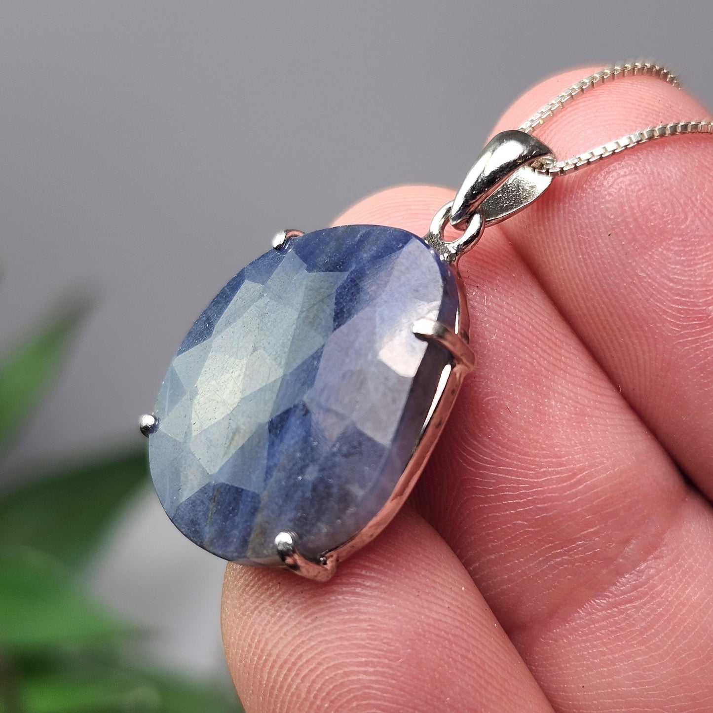 Blue Sapphire Pendant, Faceted Sapphire Sterling Silver Necklace