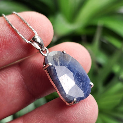 Blue Sapphire Pendant, Faceted Sapphire Sterling Silver Necklace