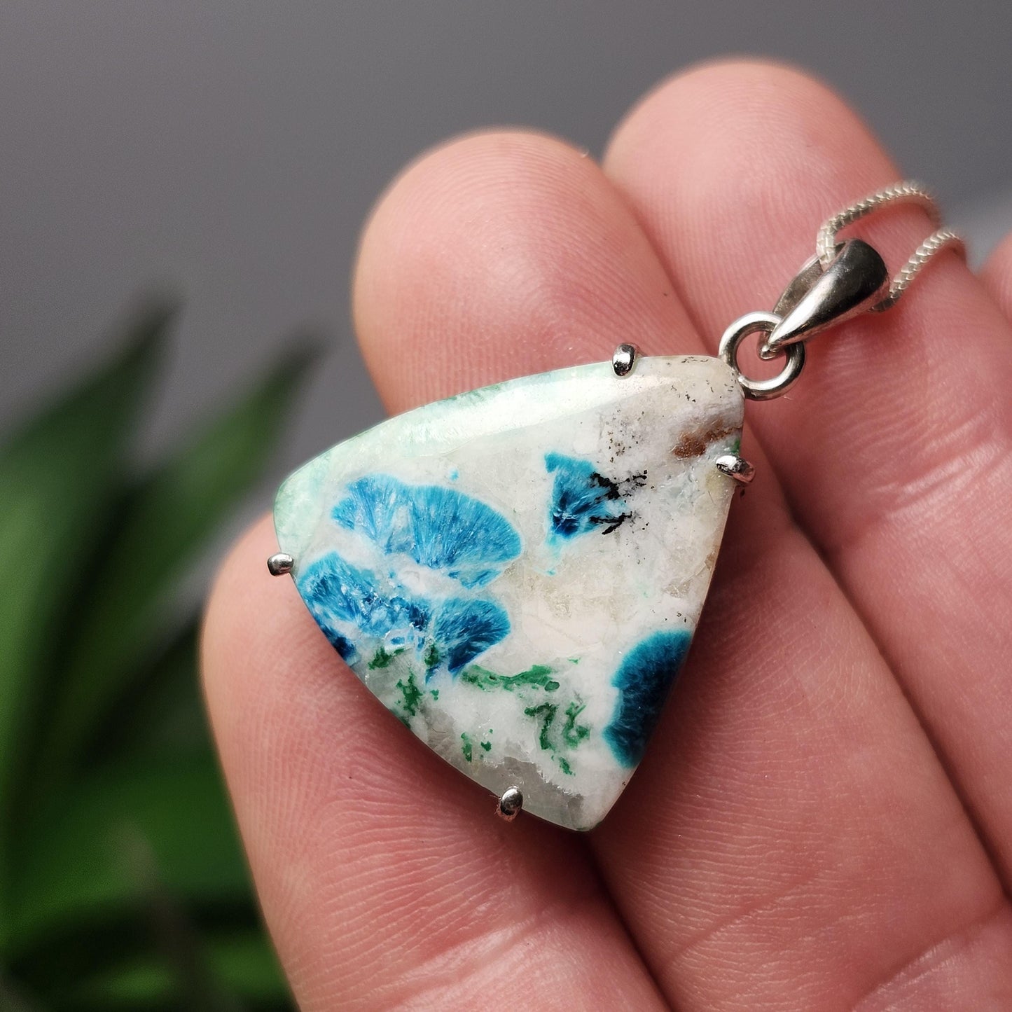 Fibrous Shattuckite Pendant, Sterling Silver Shattuckite Crystal Polished Necklace