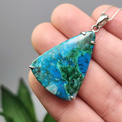 Chrysocolla & Malachite Pendant, Sterling Silver Chrysocolla Malachite Necklace