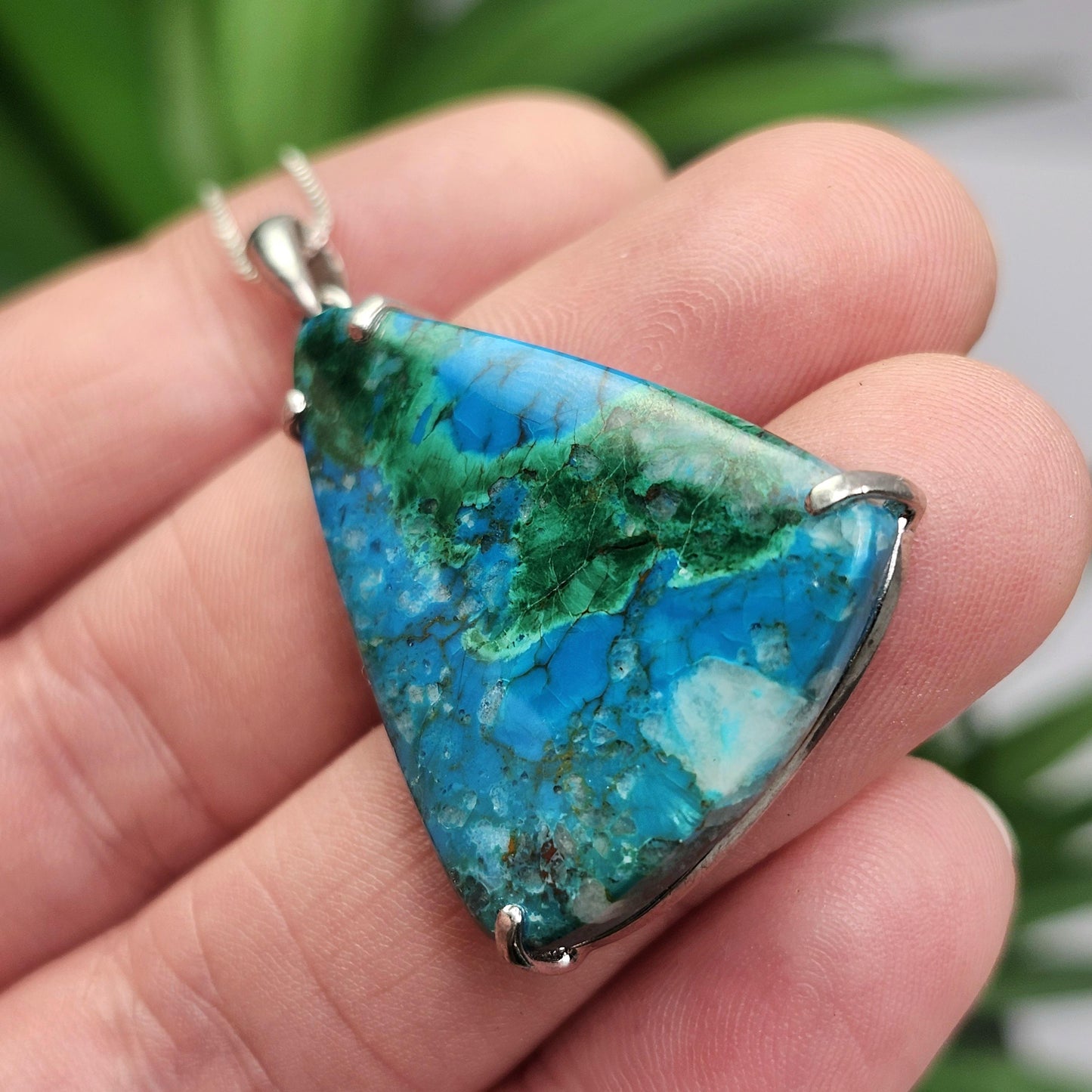 Chrysocolla & Malachite Pendant, Sterling Silver Chrysocolla Malachite Necklace