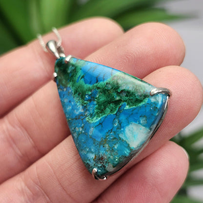 Chrysocolla & Malachite Pendant, Sterling Silver Chrysocolla Malachite Necklace