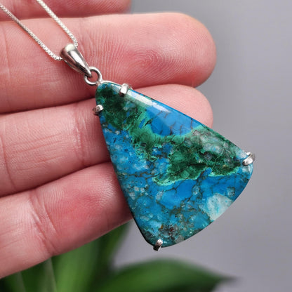 Chrysocolla & Malachite Pendant, Sterling Silver Chrysocolla Malachite Necklace