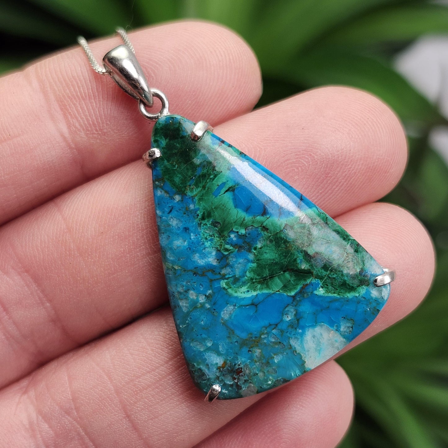 Chrysocolla & Malachite Pendant, Sterling Silver Chrysocolla Malachite Necklace