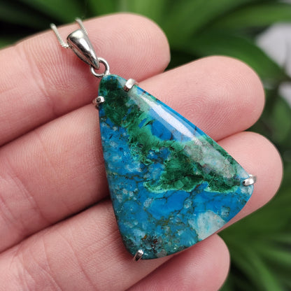 Chrysocolla & Malachite Pendant, Sterling Silver Chrysocolla Malachite Necklace
