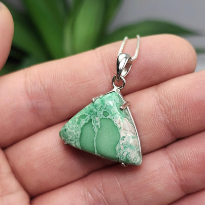 Variscite Pendant, Sterling Silver Polished Variscite Crystal Necklace