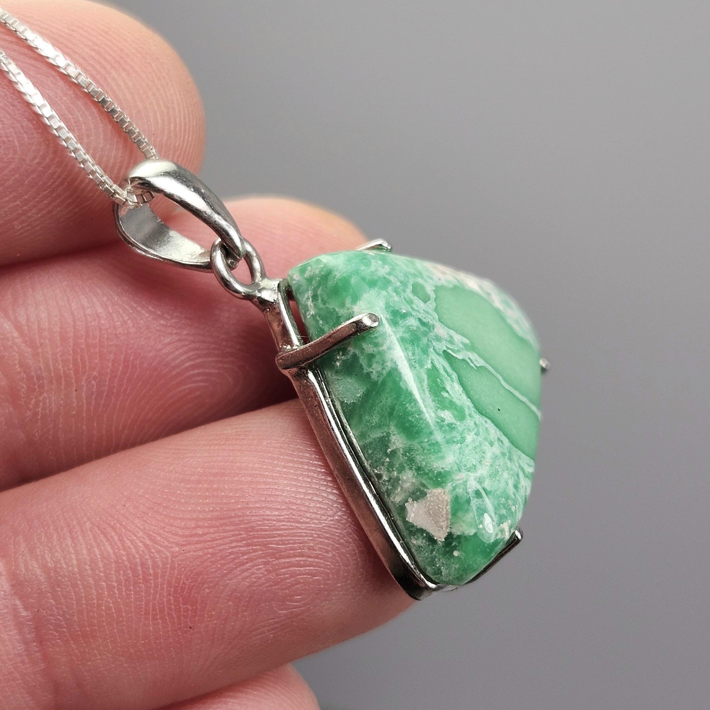 Variscite Pendant, Sterling Silver Polished Variscite Crystal Necklace