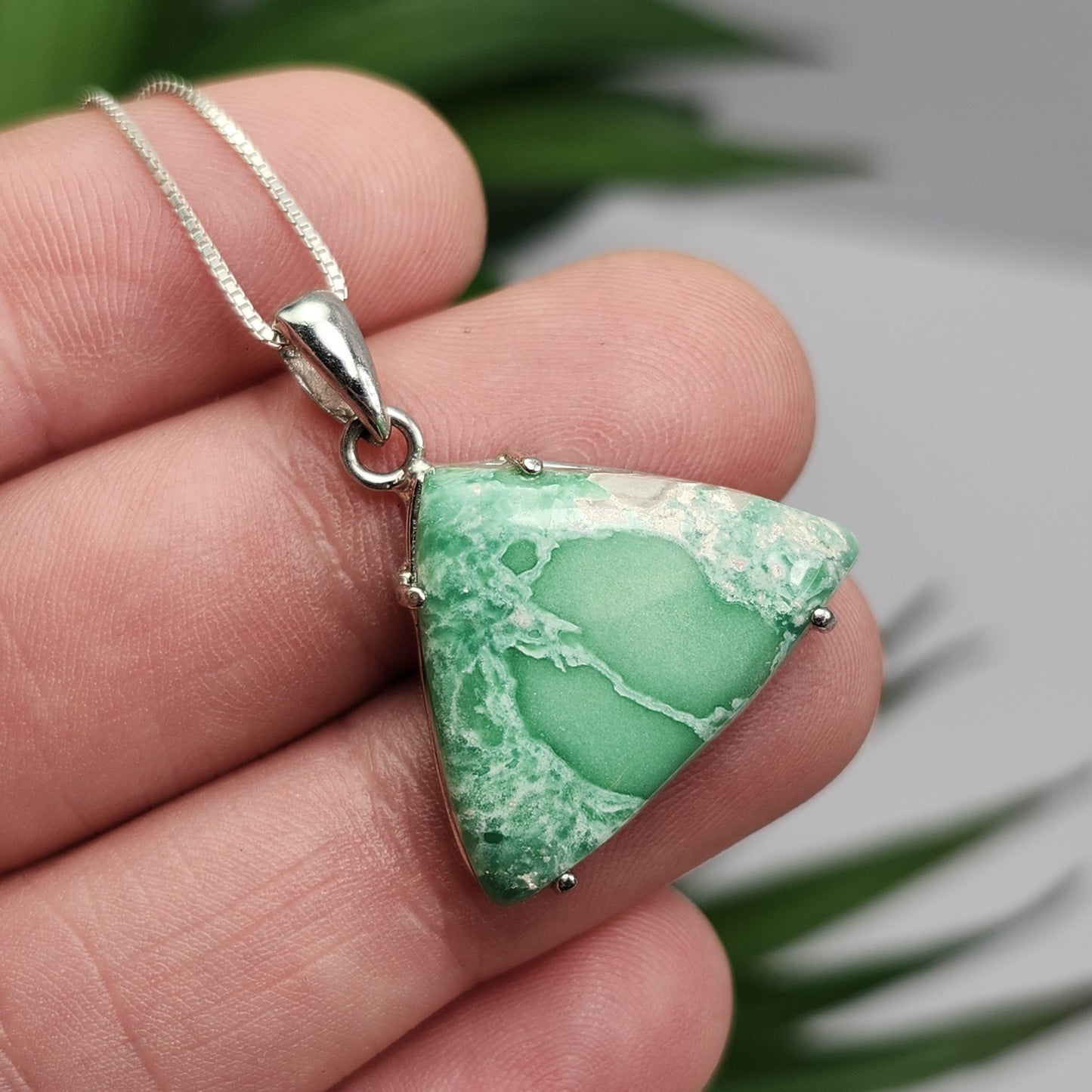 Variscite Pendant, Sterling Silver Polished Variscite Crystal Necklace