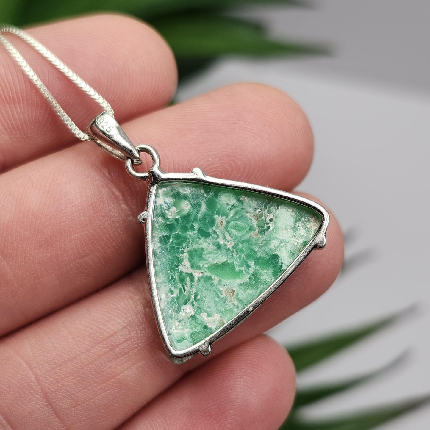 Variscite Pendant, Sterling Silver Polished Variscite Crystal Necklace