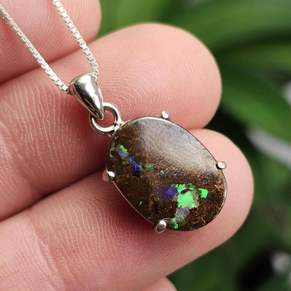 Boulder Opal Pendant, Sterling Silver Boulder Opal Necklace