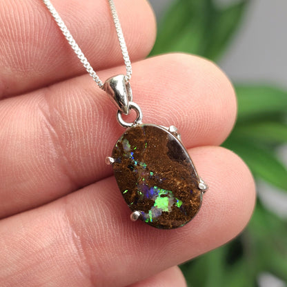 Boulder Opal Pendant, Sterling Silver Boulder Opal Necklace
