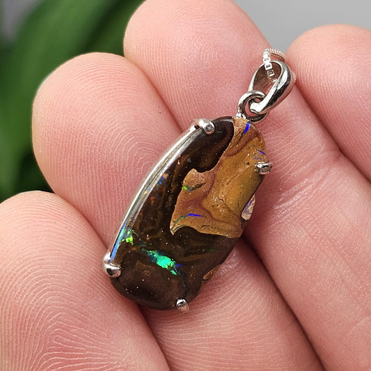 Boulder Opal Pendant, Sterling Silver Boulder Opal Necklace