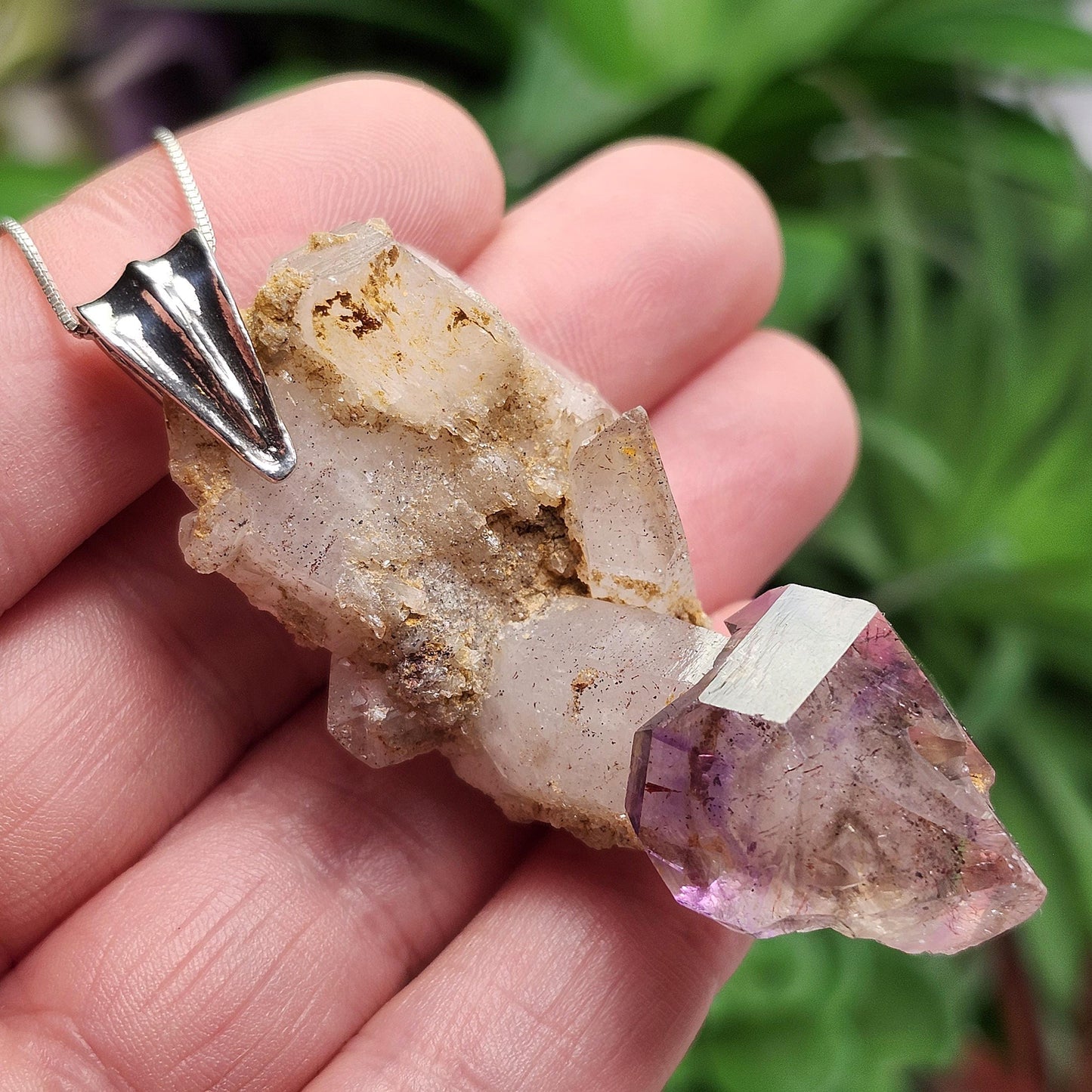 Shangaan Amethyst Scepter Sterling Silver Necklace, Chibuku Mine, Gobobeseb Mountains