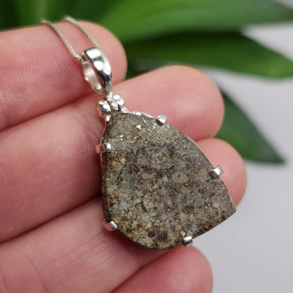 Meteorite Pendant, Sterling Silver Natural Chondrite Meteorite Necklace