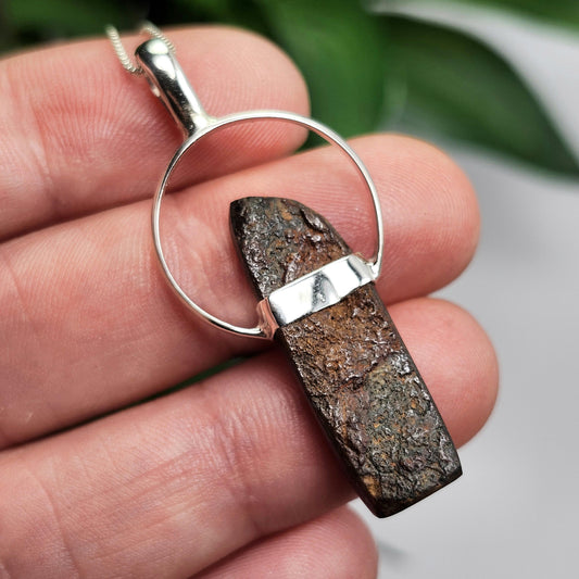 Meteorite Pendant from Kenya, Sterling Silver Natural Meteorite Necklace