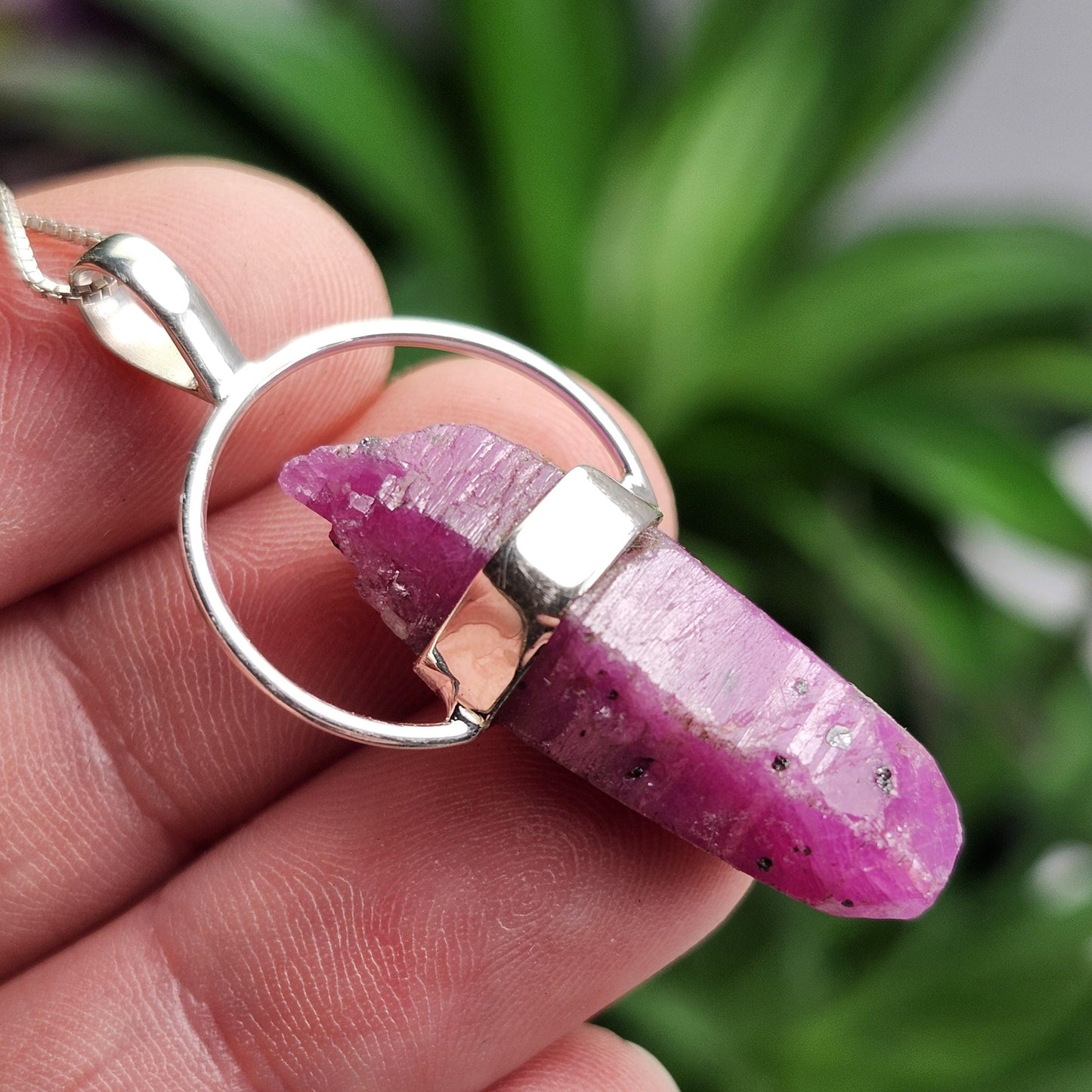 Ruby Crystal Pendant, UV Reactive Ruby Sterling Silver Necklace