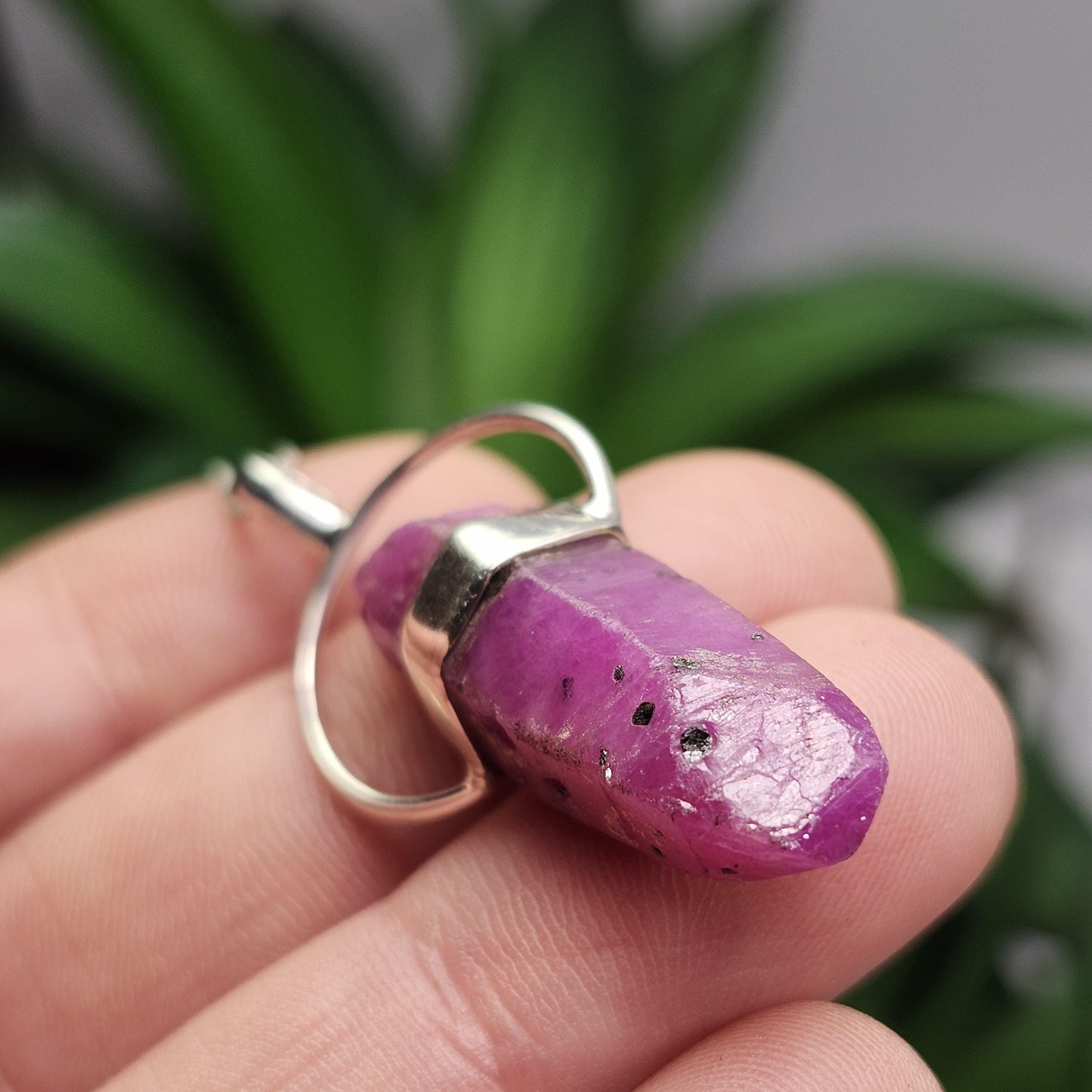 Ruby Crystal Pendant, UV Reactive Ruby Sterling Silver Necklace