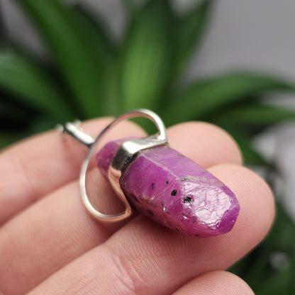 Ruby Crystal Pendant, UV Reactive Ruby Sterling Silver Necklace