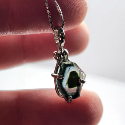 Blue Tourmaline Slice Pendant, Sterling Silver Tourmaline Crystal Necklace