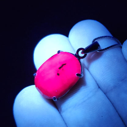 Faceted Ruby Crystal Pendant, UV Reactive Ruby Sterling Silver Necklace