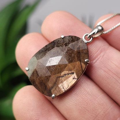 Golden Sapphire Pendant, Faceted Chocolate Sapphire Sterling Silver Necklace