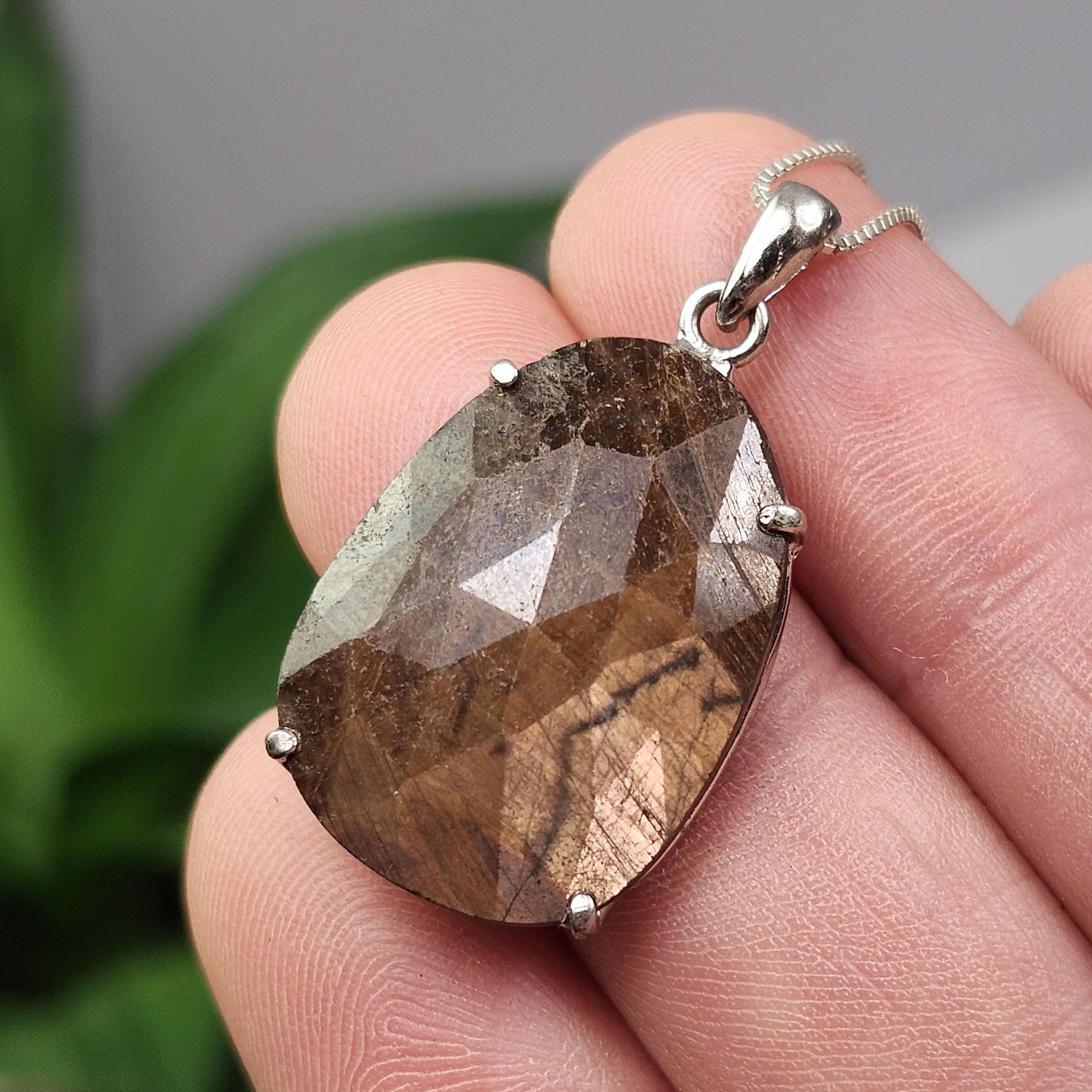 Golden Sapphire Pendant, Faceted Chocolate Sapphire Sterling Silver Necklace