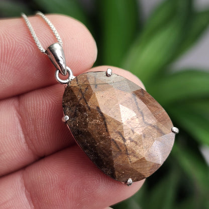 Golden Sapphire Pendant, Faceted Chocolate Sapphire Sterling Silver Necklace