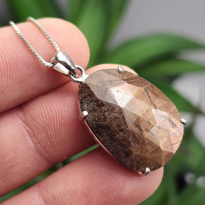Golden Sapphire Pendant, Faceted Chocolate Sapphire Sterling Silver Necklace