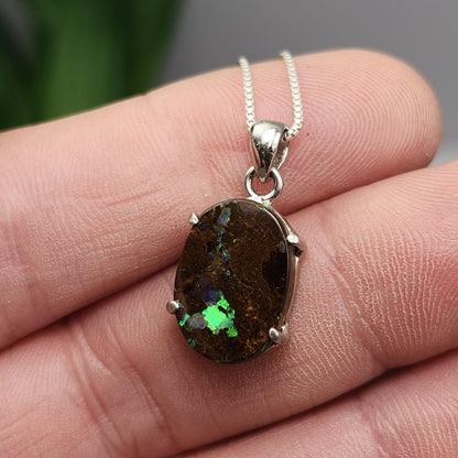 Boulder Opal Pendant, Sterling Silver Boulder Opal Necklace