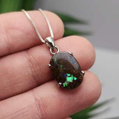 Boulder Opal Pendant, Sterling Silver Boulder Opal Necklace