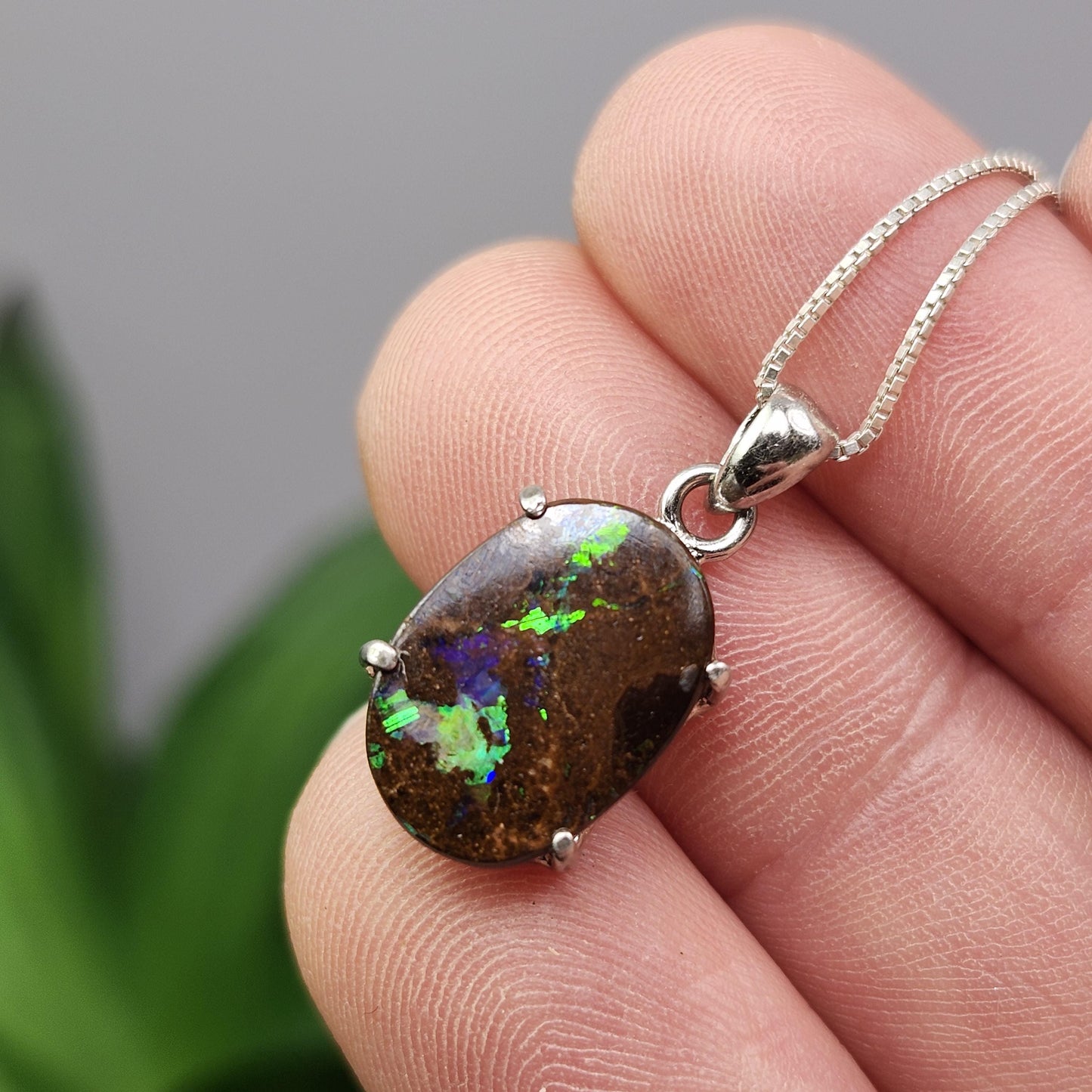 Boulder Opal Pendant, Sterling Silver Boulder Opal Necklace