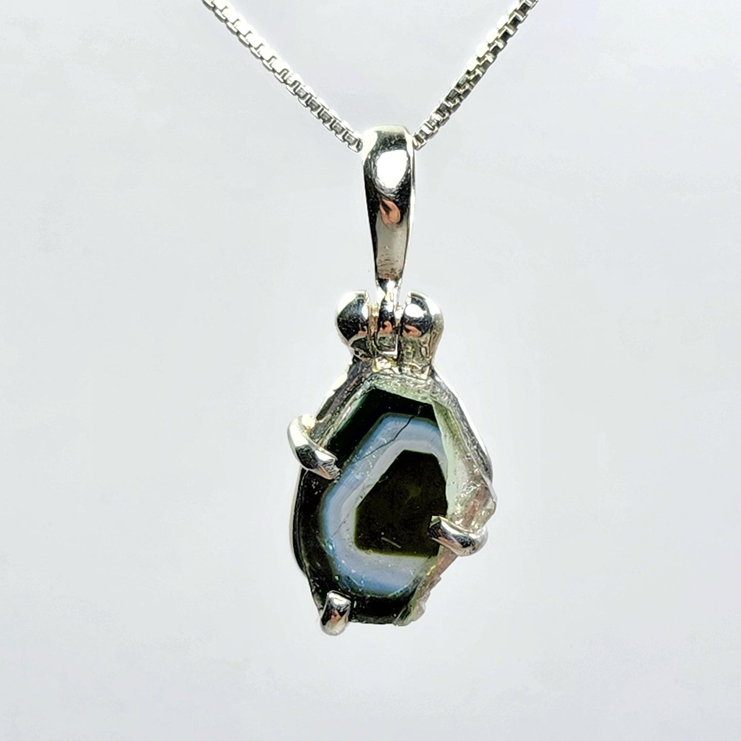Blue Tourmaline Slice Pendant, Sterling Silver Tourmaline Crystal Necklace