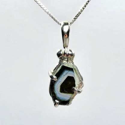 Blue Tourmaline Slice Pendant, Sterling Silver Tourmaline Crystal Necklace