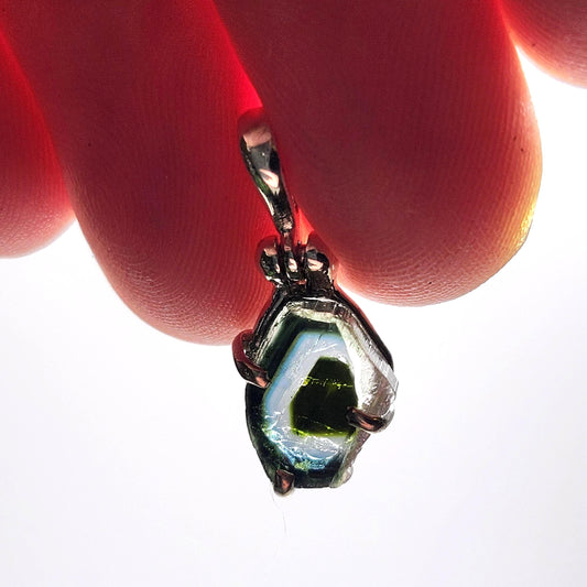 Blue Tourmaline Slice Pendant, Sterling Silver Tourmaline Crystal Necklace