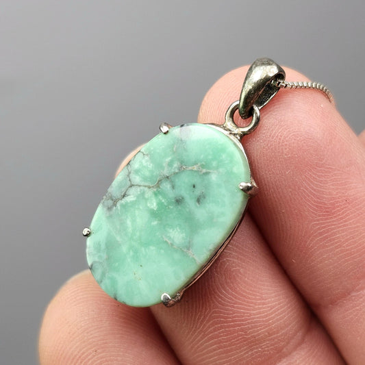 Variscite Pendant, Sterling Silver Polished Variscite Crystal Necklace