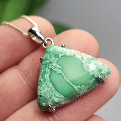 Variscite Pendant, Sterling Silver Polished Variscite Crystal Necklace