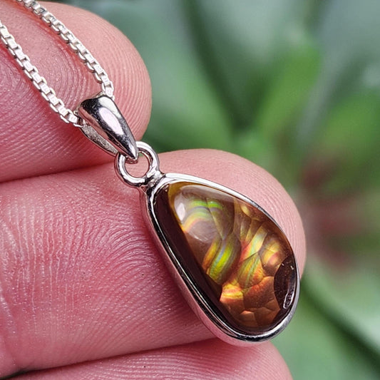 Mexican Fire Agate Pendant, Sterling Silver Polished Fire Agate Necklace