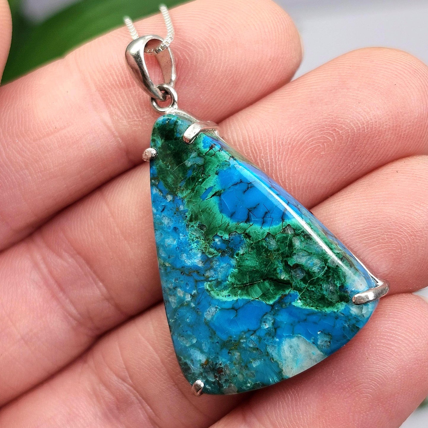 Chrysocolla & Malachite Pendant, Sterling Silver Chrysocolla Malachite Necklace