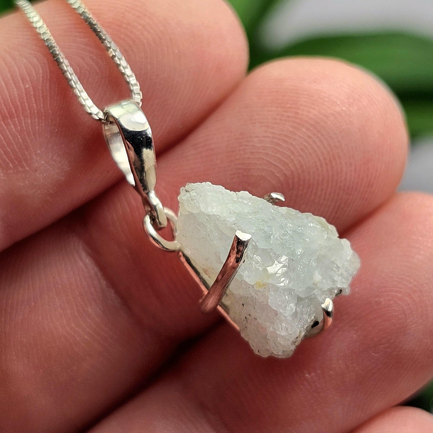 Euclase Crystal Pendant, Brazilian Blue Euclase Sterling Silver Necklace