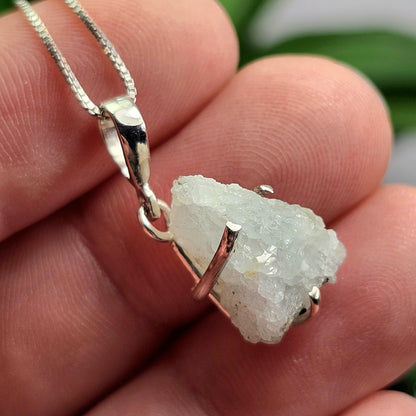 Euclase Crystal Pendant, Brazilian Blue Euclase Sterling Silver Necklace