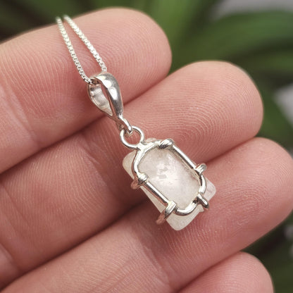 Phenacite Pendant, Nigerian Polished Phenakite Crystal Sterling Silver Necklace