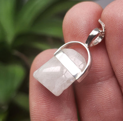 Polished Phenacite Pendant, Nigerian Phenakite Crystal Sterling Silver Necklace